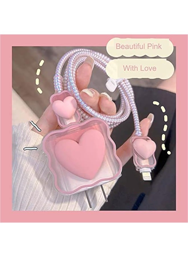 Cute Cartoon Series 3D Fast Charger Protector for iPhone 18W 20W iPhone iPad 11-15 Pro Max Protective Cover for Fast Charging Cable Protective Cover for USB and USB C Data Cable (Love Pink)  - Image 4