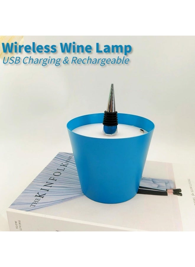 Meetion Wireless Bottle Lamp, Blue Table Lamp with 3 Color Dimmable LED, Rechargeable Battery, Touch Control, Metal & ABS Plastic, Perfect for Home, Office, Restaurant, Bar, Christmas (Blue)  - Image 4