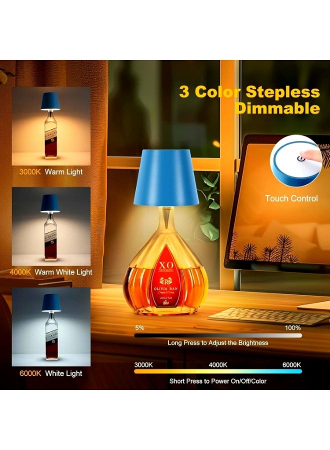 Meetion Wireless Bottle Lamp, Blue Table Lamp with 3 Color Dimmable LED, Rechargeable Battery, Touch Control, Metal & ABS Plastic, Perfect for Home, Office, Restaurant, Bar, Christmas (Blue)  - Image 5