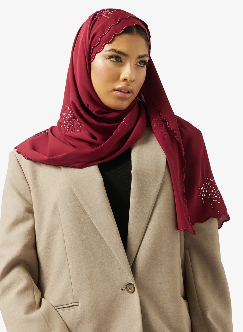 Khizana Embellished Rhinestone Silver Detail Modest Hijab Headscarf