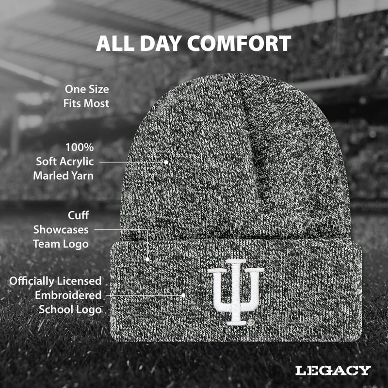 Legacy NCAA Officially Licensed Ribbed Knit Cuff Beanie, Indiana Hoosiers, Unisex, Black Marled, One Size Fits Most - Image 2