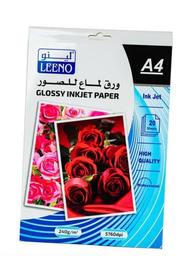 لينو مجموعة أوراق تصوير لامعة للطباعة مقاس A4 مكونة من 20 ورقة سمك 240 جرام  - Image 1