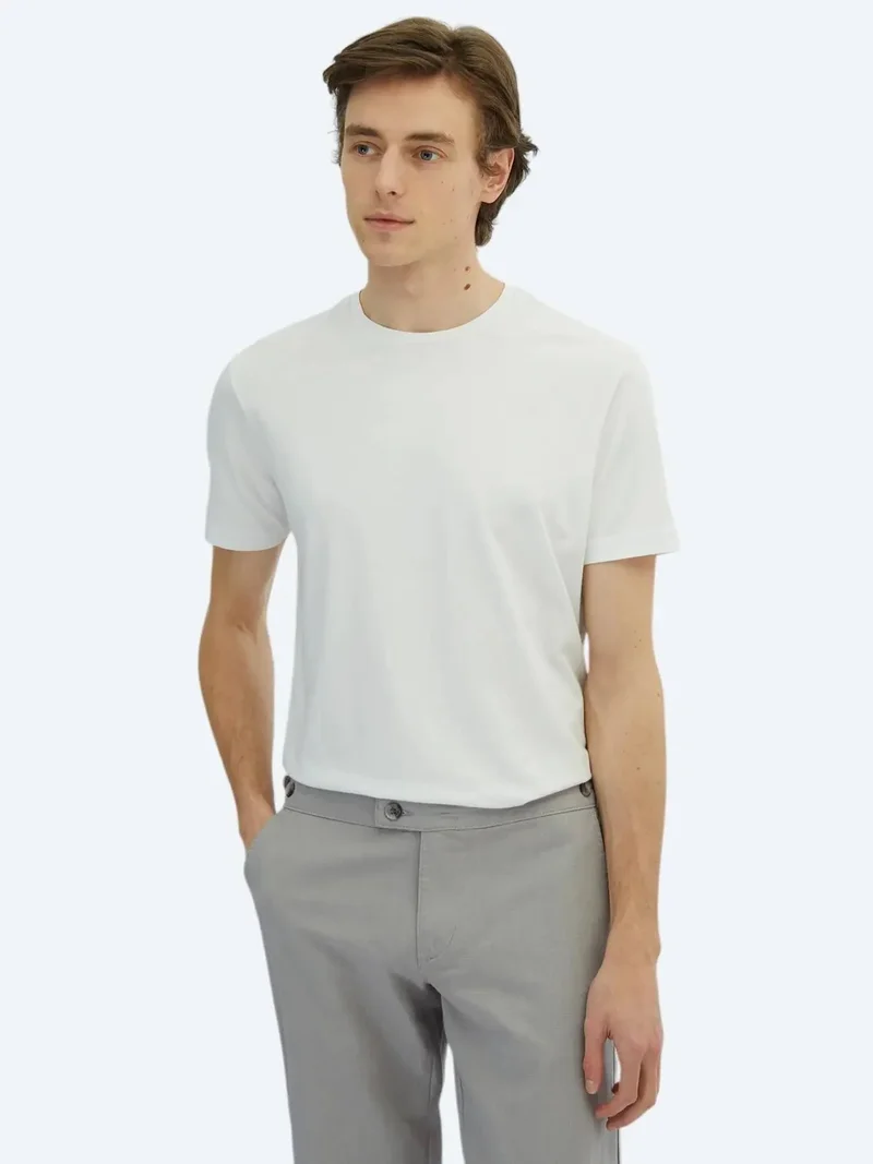 Kip White Crew Neck Cotton Blended T-Shirt