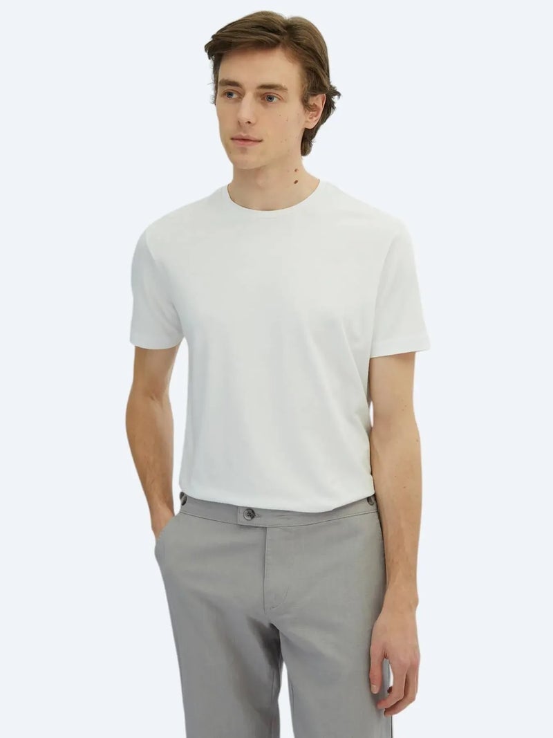 Kip White Crew Neck Cotton Blended T-Shirt - Image 1