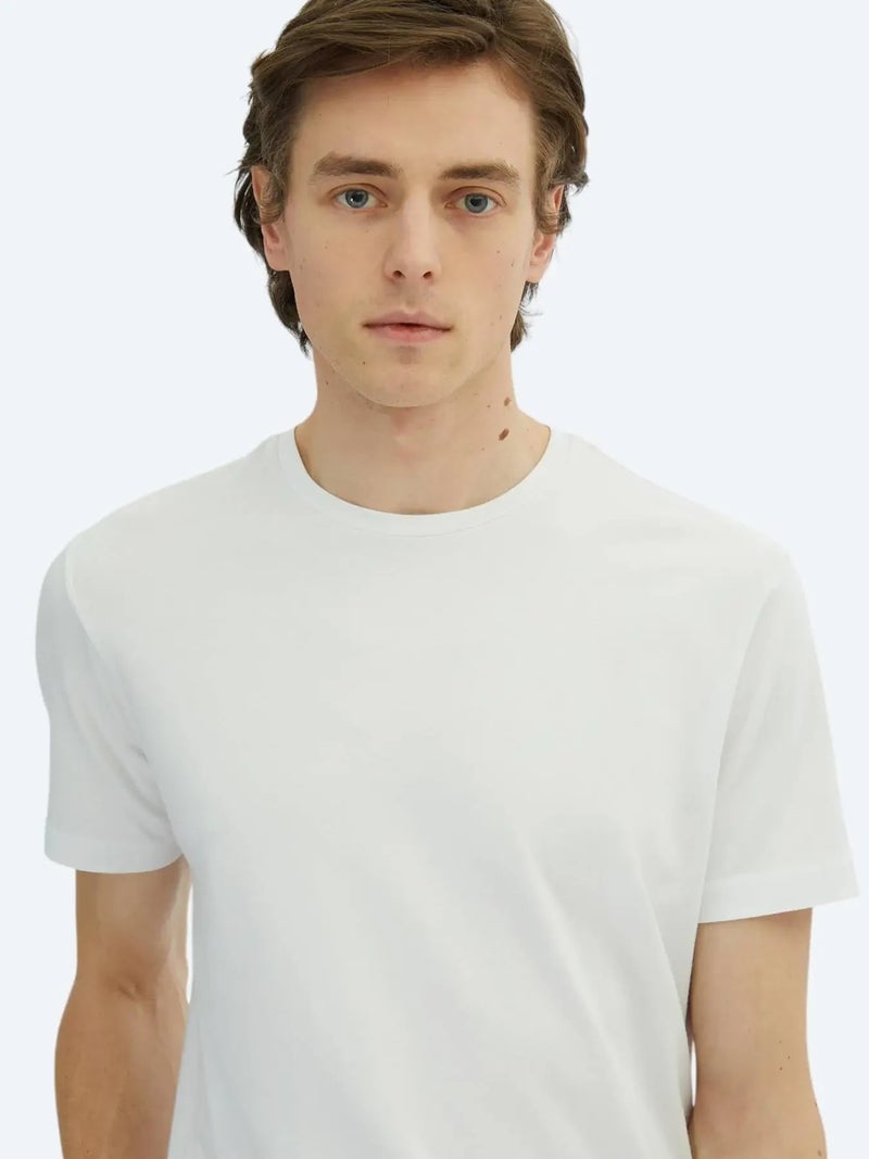 Kip White Crew Neck Cotton Blended T-Shirt - Image 3