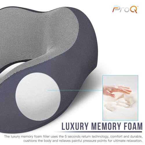 ProQ Neck Pillow for Travelling - Travel Pillow for Flights - Memory Foam Neck Pillow - Travel Neck Rest Pillows - Traveling Pillow for Men, Women Travelling Accessories, Lightweight, Portable, Grey - Image 4
