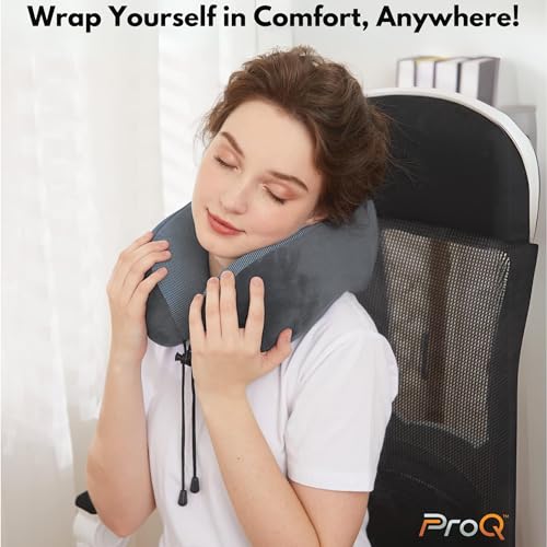 ProQ Neck Pillow for Travelling - Travel Pillow for Flights - Memory Foam Neck Pillow - Travel Neck Rest Pillows - Traveling Pillow for Men, Women Travelling Accessories, Lightweight, Portable, Grey - Image 3