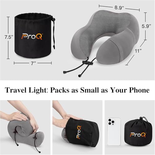 ProQ Neck Pillow for Travelling - Travel Pillow for Flights - Memory Foam Neck Pillow - Travel Neck Rest Pillows - Traveling Pillow for Men, Women Travelling Accessories, Lightweight, Portable, Grey - Image 5