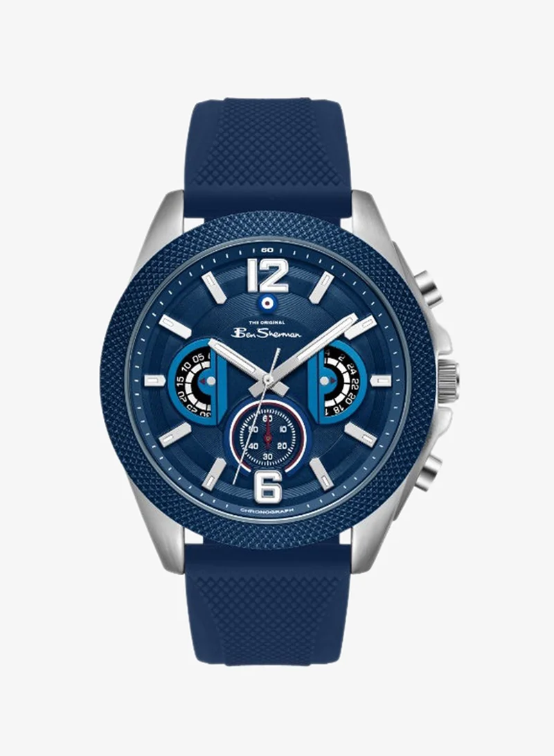 Ben Sherman Sheffield Blue Dial Blue Silicone Strap Chronograph Watch for Men, 44mm