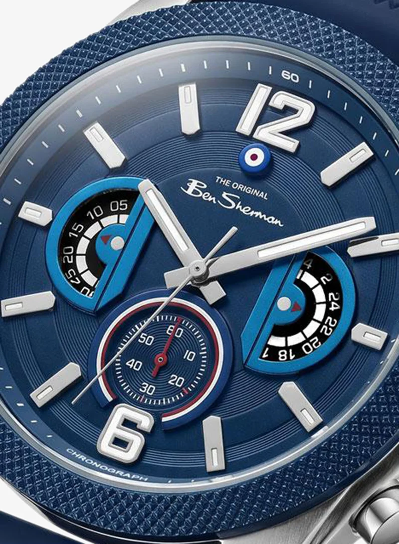Ben Sherman Sheffield Blue Dial Blue Silicone Strap Chronograph Watch for Men, 44mm