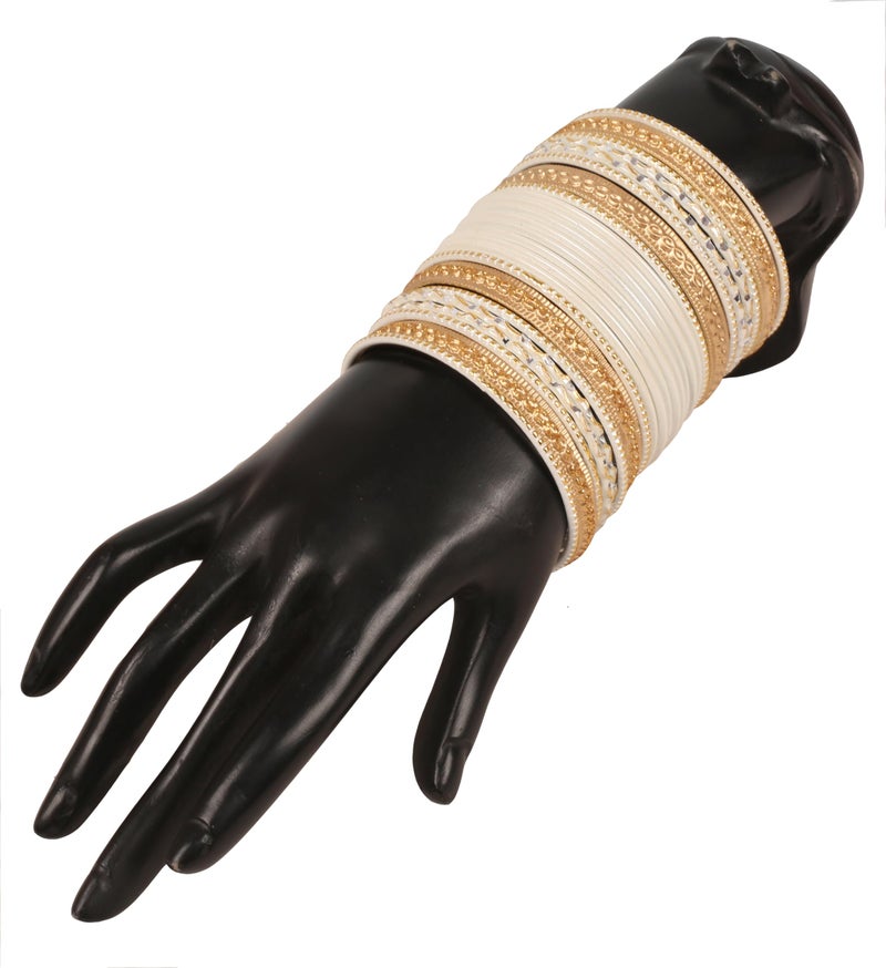 Touchstone "Colorful 2 Dozen Bangle Collection Indian Bollywood Textured White Golden Colors Designer Jewelry Bangle Bracelets Set of 24 In Antique Gold Tone For Women. - Image 4