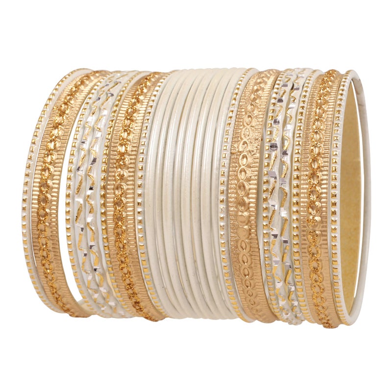 Touchstone "Colorful 2 Dozen Bangle Collection Indian Bollywood Textured White Golden Colors Designer Jewelry Bangle Bracelets Set of 24 In Antique Gold Tone For Women. - Image 1