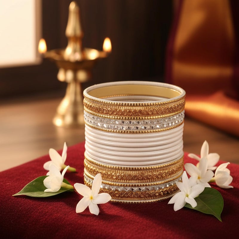 Touchstone "Colorful 2 Dozen Bangle Collection Indian Bollywood Textured White Golden Colors Designer Jewelry Bangle Bracelets Set of 24 In Antique Gold Tone For Women. - Image 3