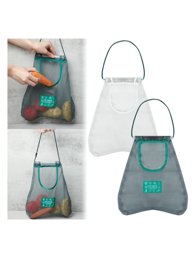 SYOSI Hanging Mesh Storage Bags, Large and Long Net Storage Tote Bags for Fruit and Vegetable Reusable and breathable Hanging Wall Type Polyester Storage Bags Vegetables and Kitchen Sundries (2Pcs)  - Image 1