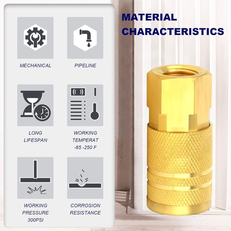 ChillWaves 1/4-Inch Brass Female Industrial Coupler - 12-Pack Quick Connect Air Hose Fittings - Image 3