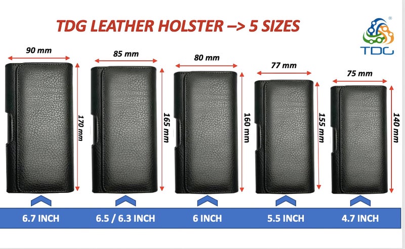 TDG PU Leather Belt Pouch Holster for Apple iPhone Smartphones & Mobiles (Display 5.5 to 6.7 Inches) – Compatible with 6.7" Models (Black) - Image 3