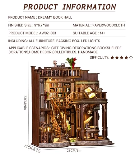Spilay DIY Book Nook Kits for AdultsDreamy Book Hall Book Nook Kit with LED Light3D Wooden Puzzle DIY Miniature Dollhouse KitCreative Bookshelf DecorUnique Gift for TeensBook Lovers - Image 5