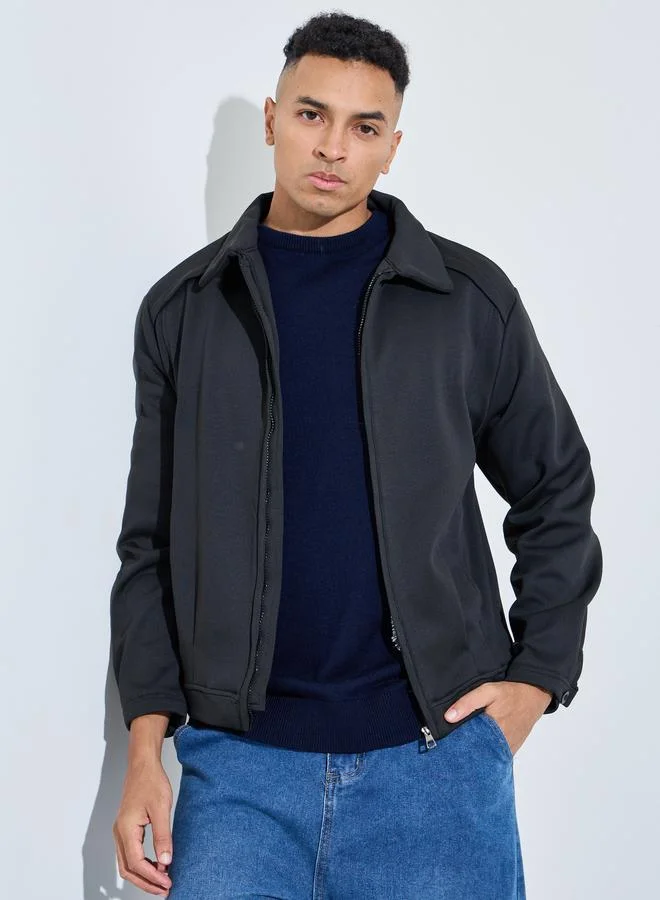 ستايلي Black Minimal Zip-Through Jacket