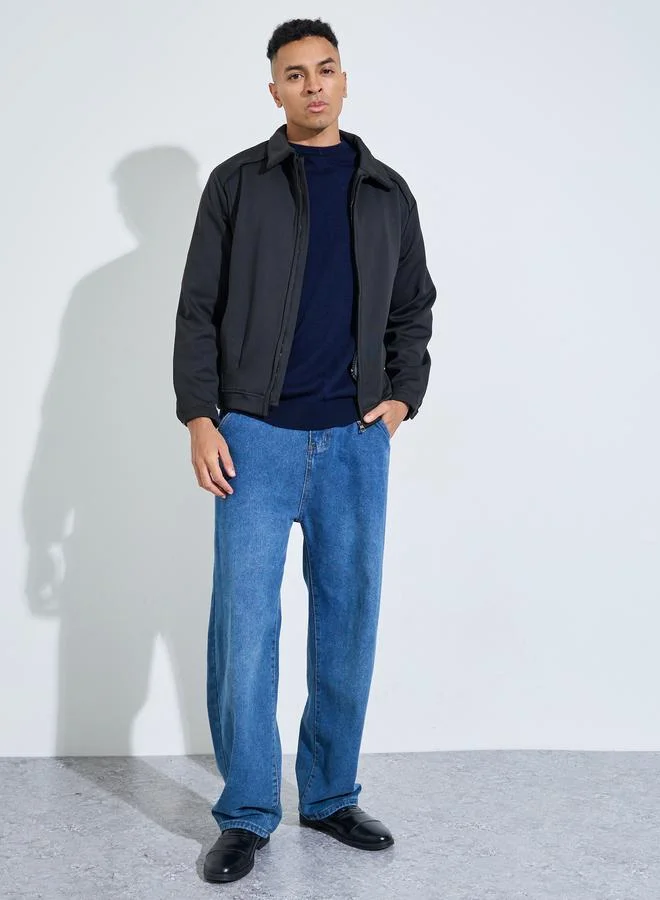 ستايلي Black Minimal Zip-Through Jacket