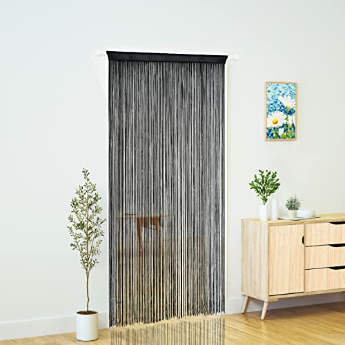 YaoYue Doorway String Curtain Door Curtains,Boho Hippie Hanging Patio Tassels Screen Room Decor Bedroom Wall Window Closet Kitchen Living Room Fringe Divider Panel Laundry Room(39×79in/100×200cm, Black) - Image 2