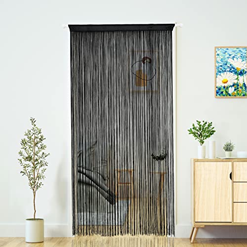 YaoYue Doorway String Curtain Door Curtains,Boho Hippie Hanging Patio Tassels Screen Room Decor Bedroom Wall Window Closet Kitchen Living Room Fringe Divider Panel Laundry Room(39×79in/100×200cm, Black) - Image 1