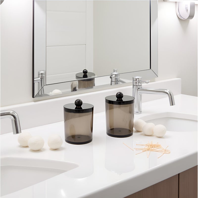 WEISHI 4 Pack Qtip Holder Dispenser - Cotton Ball, Swab, Round Pads, Floss , Small Plastic Apothecary Jar Containers with Lids for Bathroom Storage and Organization, Vanity Organizer ( Black ) - Image 4