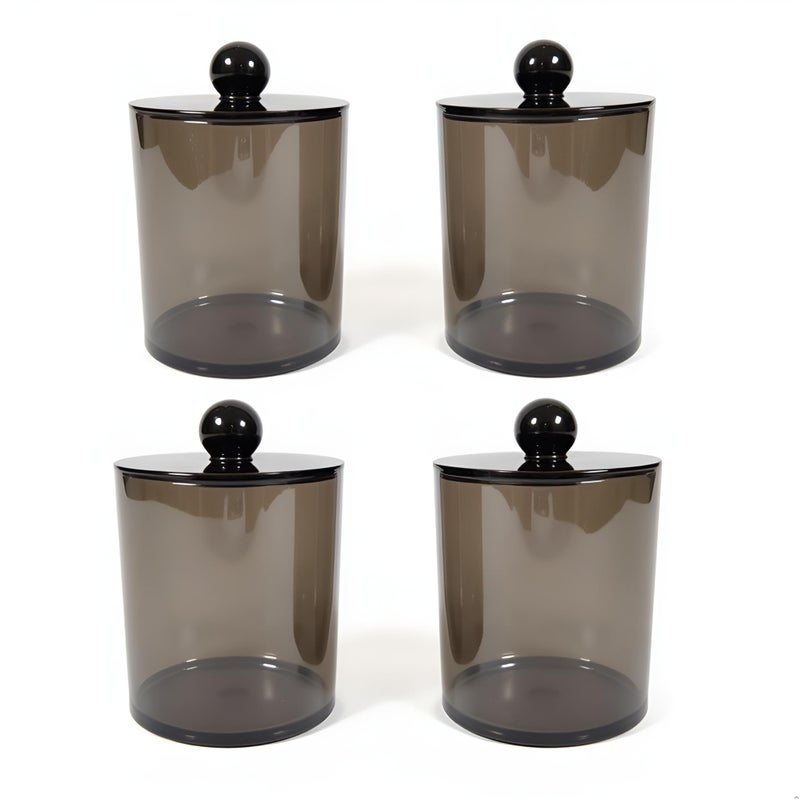 WEISHI 4 Pack Qtip Holder Dispenser - Cotton Ball, Swab, Round Pads, Floss , Small Plastic Apothecary Jar Containers with Lids for Bathroom Storage and Organization, Vanity Organizer ( Black ) - Image 1
