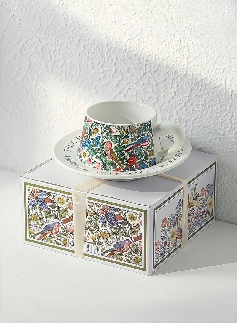 Hiras Vintage Floral Bird Watercolor Ceramic Tea Cup and Saucer Sets Coffee Mug Set Gift Box 260 ML Capacity Perfect for Various Occasions - Image 3