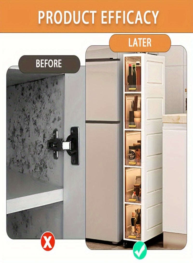 EzzySo خزانة تخزين بيضاء 5 طبقات مع عجلات - منظم قابل للطي ومضاد للغبار مثالي للألعاب والوجبات الخفيفة والملابس والأحذية - تصميم أنيق وعصري لغرفة المعيشة وتنظيم المنزل - Image 5