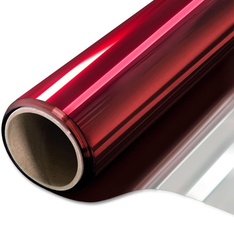 WPCTEV Window Privacy Film One Way Daytime Mirror Tint Treatments UV Heat Control Vinyl Stickers Sun Block Glass Paper Door Covering Reflective Red Silver 175 Inch x 164 Feet