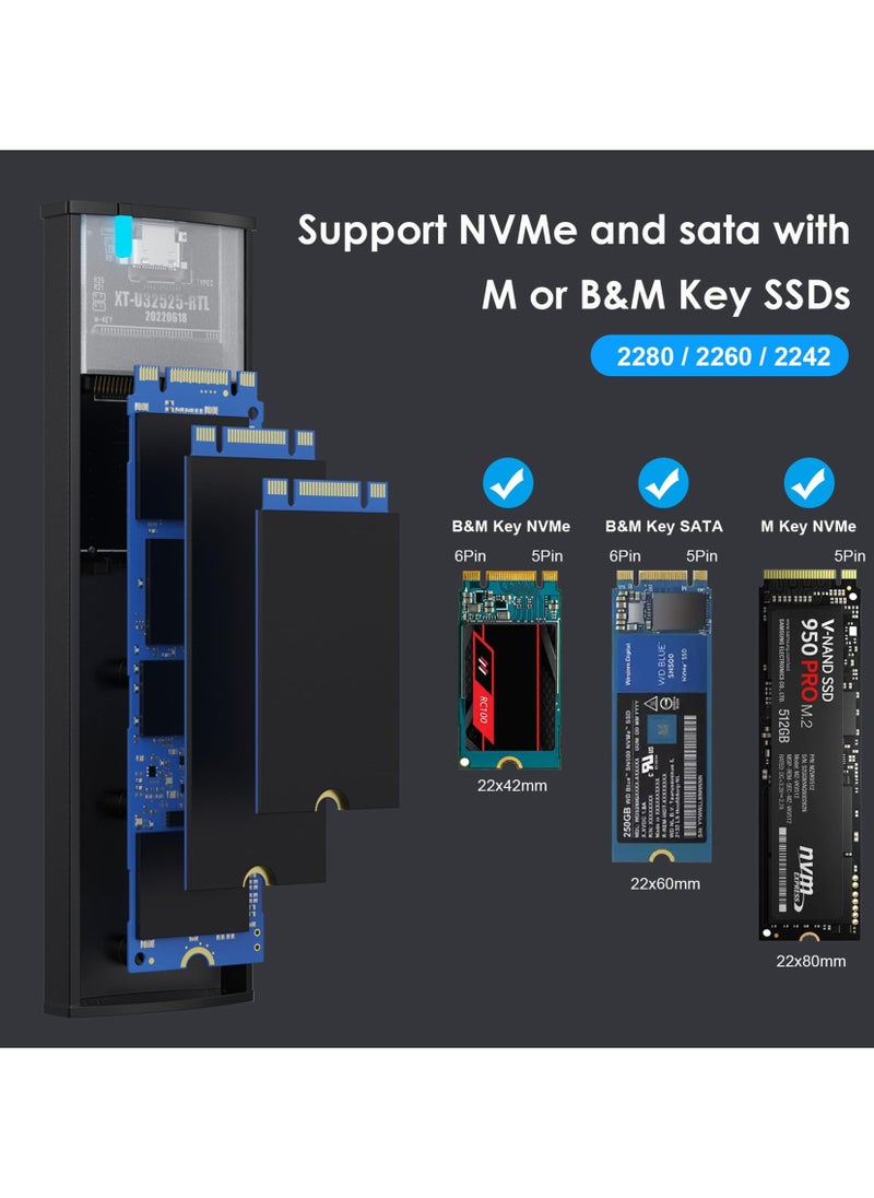 SYOSI - M.2 SSD Case, USB 3.1 Gen2 10Gbps M.2 NVMe SATA SSD, Fit for 2230/2242/2260/2280 M.2 PCIe NVMe M-Key & M+B Key SSD, Support UASP Trim, Compatible with Windows, Linux and Mac-Silver, Tool-Free - Image 1