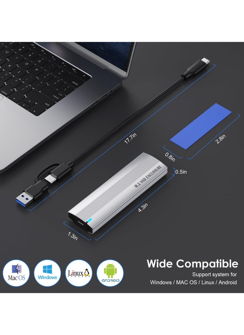 SYOSI - M.2 SSD Case, USB 3.1 Gen2 10Gbps M.2 NVMe SATA SSD, Fit for 2230/2242/2260/2280 M.2 PCIe NVMe M-Key & M+B Key SSD, Support UASP Trim, Compatible with Windows, Linux and Mac-Silver, Tool-Free - Image 1