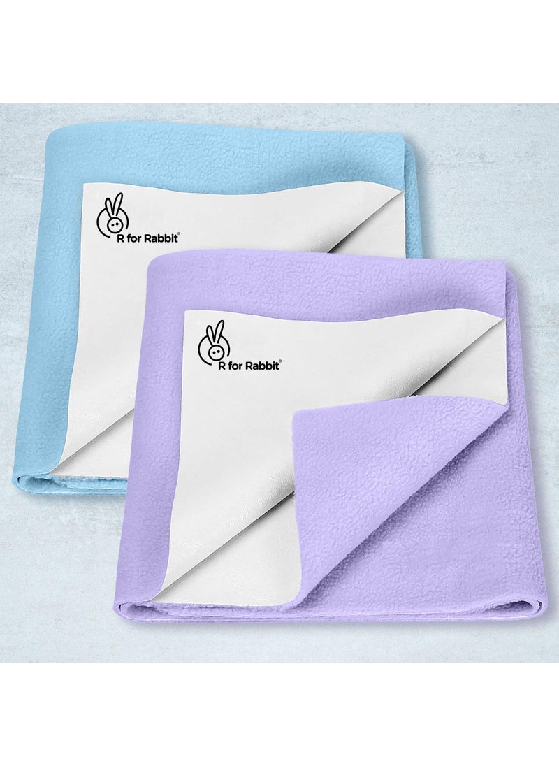R for Rabbit - R for Rabbit Waterproof Quick Dry Sheet Bliss for Baby | Anti-Piling Fleece Breatheable Fabric Extra Absorbent Instant Dry Baby Bed/Cot Protector Mat (Size-L,Blue-Purple,Pack of 2) - Image 1