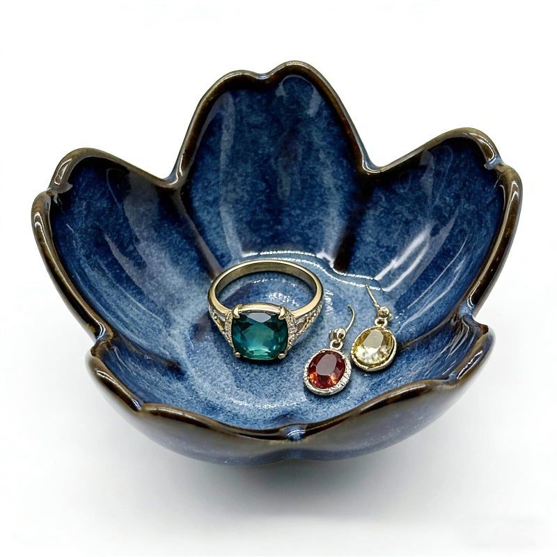 BESSKON Small Flower Ring Dish Jewlery Tray, Ceramic Jewelry Dish Tray Cute Room Nightstand Decor Trinket Dish Bathroom Ring Holder Jewelry Plate Bowl Christmas Friendship Birthday Gifts for Women Mom - Image 1