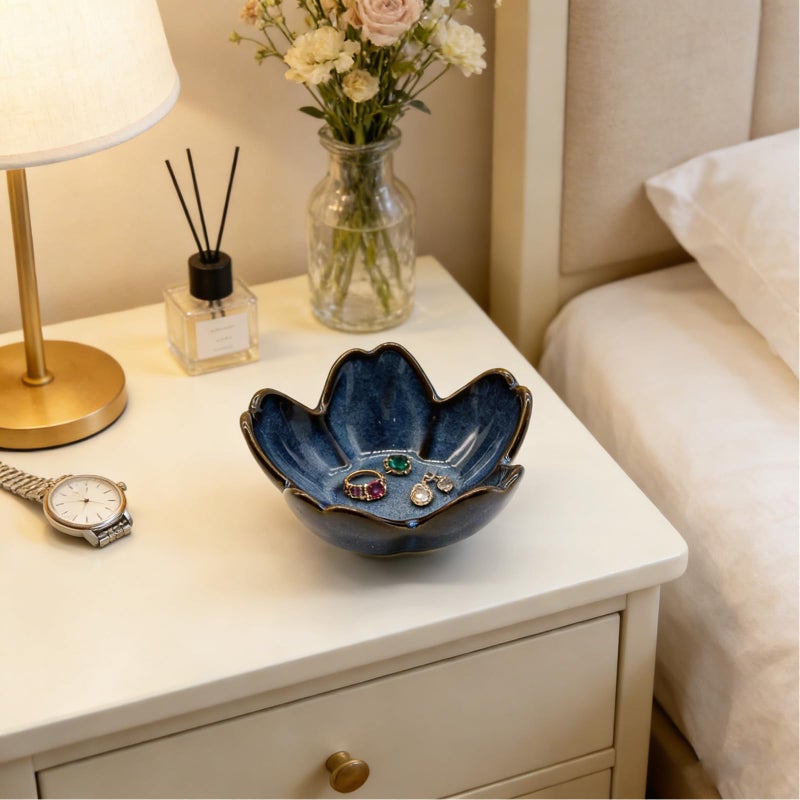 BESSKON Small Flower Ring Dish Jewlery Tray, Ceramic Jewelry Dish Tray Cute Room Nightstand Decor Trinket Dish Bathroom Ring Holder Jewelry Plate Bowl Christmas Friendship Birthday Gifts for Women Mom - Image 3