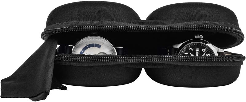 WATCHPOD Double Watch Travel Case Storage Holder Box for 2 Watches | Dual Tough Portable Protection w/Zipper Fits All Wristwatches & Smart Watches Up to 50mm (Black) - Image 3