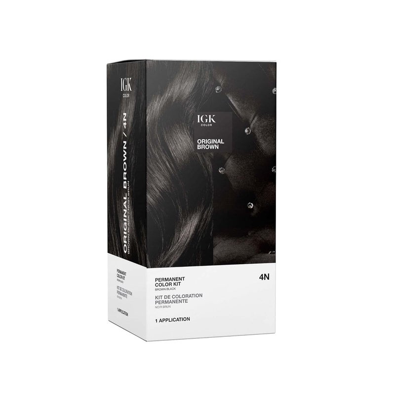 IGK Permanent Hair Dye Color Kit | 4N Original Brown - Brown Black | 100% Gray Color Coverage + Strengthen + Shine | Ammonia Free - Image 1