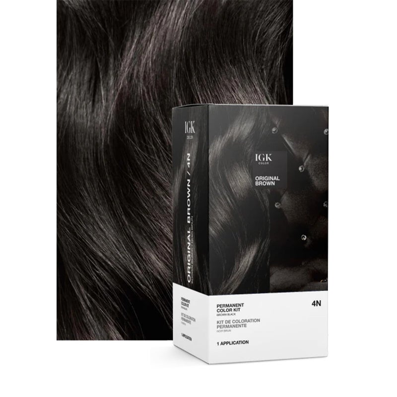 IGK Permanent Hair Dye Color Kit | 4N Original Brown - Brown Black | 100% Gray Color Coverage + Strengthen + Shine | Ammonia Free - Image 2