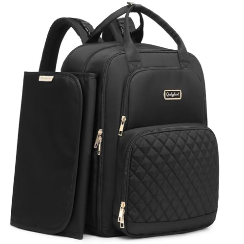 Qualyphant Extra Large Diaper Bag Backpack for 2 Kids Twins Expandable Diaper Bag 3038L Travel Baby Backpack with Changing Pad for Mom Dad Quilted Water Resistant Black - Image 1