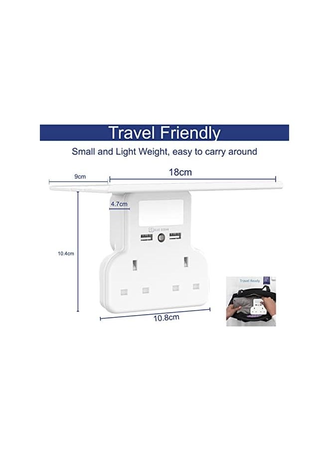BLUE OCEAN BLUE OCEAN Extension Plug, Double Plug Adaptor with 2 USB Charging ports, Multi Plug Socket Extensions, Plug Adapter, Wall Socket Plugs with Shelf & Adjustable Night Light for Home Office Kitchen  - Image 5