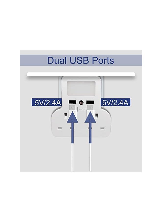 BLUE OCEAN BLUE OCEAN Extension Plug, Double Plug Adaptor with 2 USB Charging ports, Multi Plug Socket Extensions, Plug Adapter, Wall Socket Plugs with Shelf & Adjustable Night Light for Home Office Kitchen  - Image 3