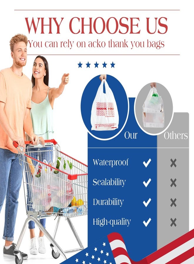 ACKO 4 Gallon Plastic T-shirt Trash Bags with Handle (1000 Count) Small Garbage Bag for Home Office Kitchen, 12 x 6.5 x 21" Thank You Bags for Grocery, Take Out, To Go, Retail Shopping Bag - Image 5