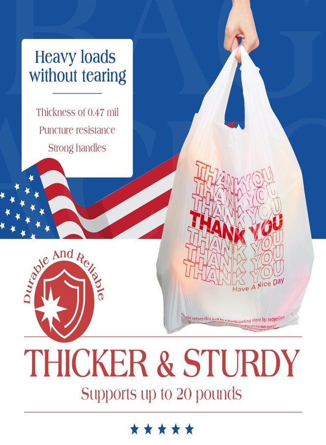 ACKO 4 Gallon Plastic T-shirt Trash Bags with Handle (1000 Count) Small Garbage Bag for Home Office Kitchen, 12 x 6.5 x 21" Thank You Bags for Grocery, Take Out, To Go, Retail Shopping Bag - Image 3