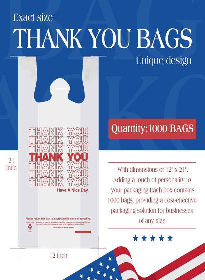 ACKO 4 Gallon Plastic T-shirt Trash Bags with Handle (1000 Count) Small Garbage Bag for Home Office Kitchen, 12 x 6.5 x 21" Thank You Bags for Grocery, Take Out, To Go, Retail Shopping Bag - Image 2