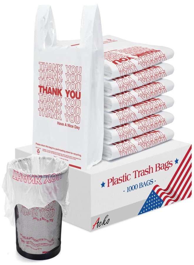 ACKO 4 Gallon Plastic T-shirt Trash Bags with Handle (1000 Count) Small Garbage Bag for Home Office Kitchen, 12 x 6.5 x 21" Thank You Bags for Grocery, Take Out, To Go, Retail Shopping Bag - Image 1