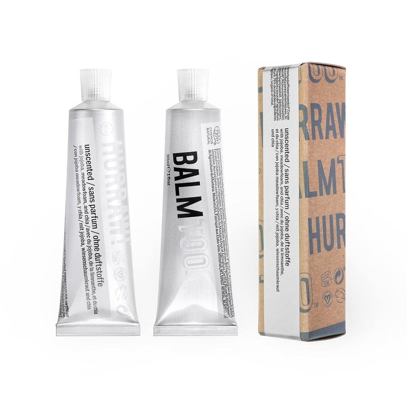 Hurraw Balmtoo Squeezable Balm Unscented Thick and ultramoisturizing for anywhere application Body face lips neck fingers toes 1 tube  7 sticks of lip balm Natural Organic Made in USA