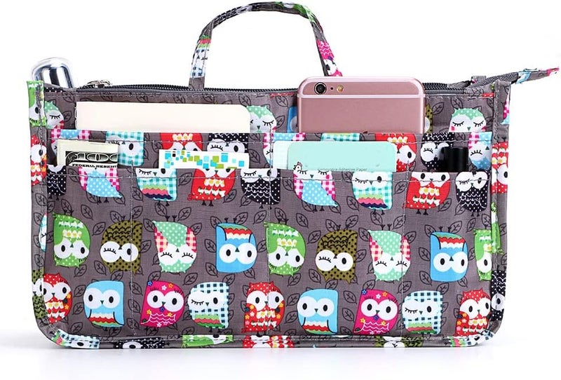 BTSKY منظم حقائب اليد للطباعة داخل الحقيبة - حقيبة توت بسعة عالية 13 جيب مع مقبض (بومة) - Image 1