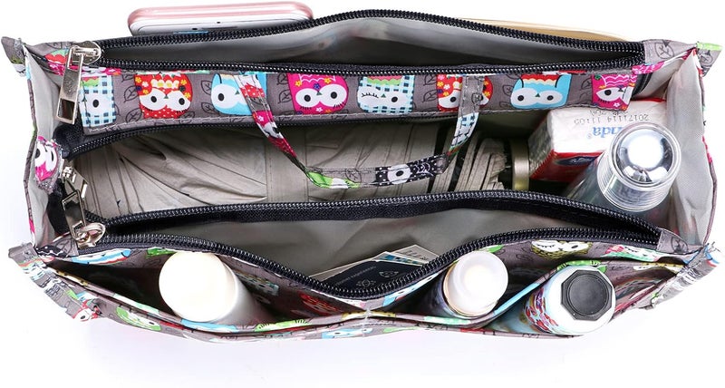 BTSKY منظم حقائب اليد للطباعة داخل الحقيبة - حقيبة توت بسعة عالية 13 جيب مع مقبض (بومة) - Image 2