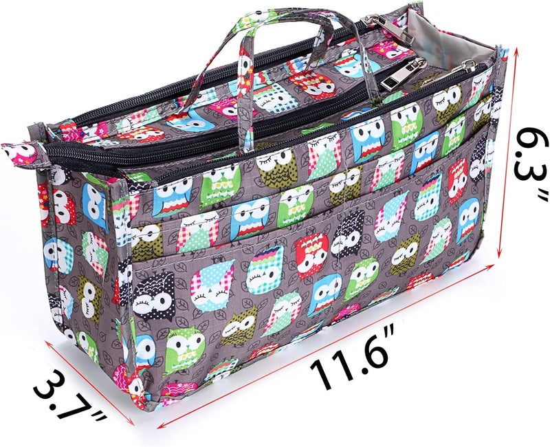 BTSKY منظم حقائب اليد للطباعة داخل الحقيبة - حقيبة توت بسعة عالية 13 جيب مع مقبض (بومة) - Image 3