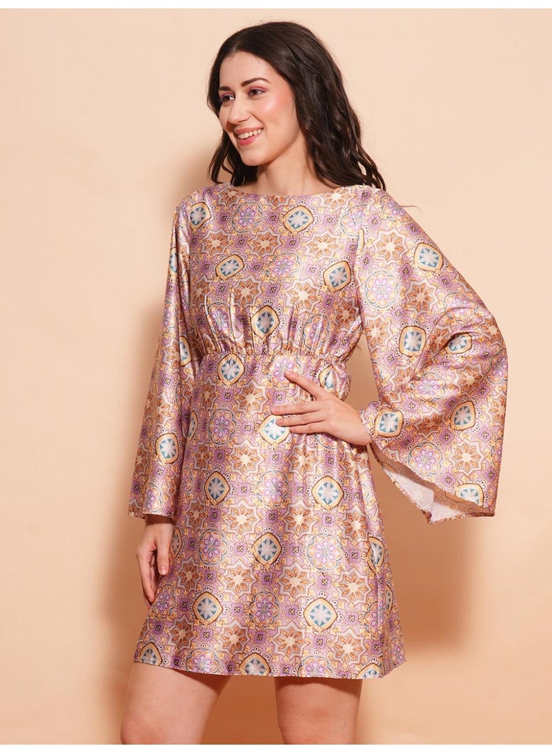 Globus Women's Dress Multi Party with Boat Neck and Flared Sleeves - Image 3